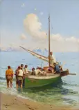 Franz Alekseyevich Roubaud, FISHERMEN ON THE BLACK SEA, Oil on canvas