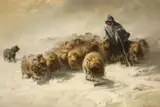 August Friedrich Albert Schenck, FLOCK OF SHEEP IN THE SNOW, Oil on canvas (relined)