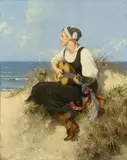 Hermann Seeger, YOUNG WOMAN WITH A GUITAR ON A BEACH, Oil on canvas