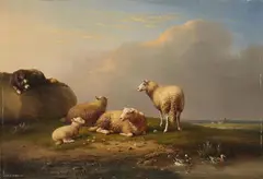 Franz van Severdonck, LANDSCAPE WITH SHEEP AND A DOG, Oil on panel