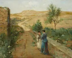 Telemaco Signorini, CONVERSATION ON A COUNTRY ROAD, Oil on panel