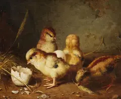 FOUR CHICKS by Gustav Süs, Oil on canvas (relined), sold Sep 2013
