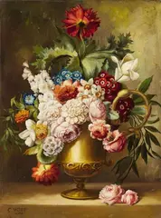 Karl Voss, FLORAL STILL LIFE, Oil on canvas, mounted on wood