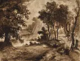 Émile Baron, WOODLAND LANDSCAPE, Brown Indian ink