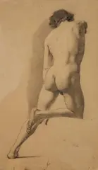Eduard Daege, BACK OF A MALE NUDE, Charcoal