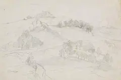 Friedrich Geselschap, LANDSCAPE NEAR OLEVANO, Pencil