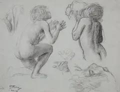 Friedrich Geselschap, STUDY OF CHILDREN PRAYING, Charcoal on grey laid paper