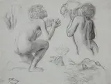 Friedrich Geselschap, STUDY OF CHILDREN PRAYING, Charcoal on grey laid paper