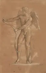 Karl Hübner, YOUNG CUPID WITH BOW, Black and white chalk