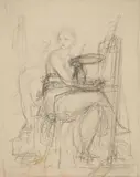Theodor Mintrop, THE PAINTER, Pencil on paper, mounted on card