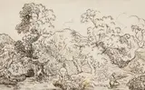 TWO LANDSCAPES by August Wilhelm Ferdinand Schirmer 19th century, Indian ink on paper, sold Sep 2013