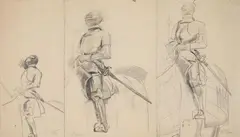 Wilhelm Trübner, THREE STUDIES OF KNIGHTS, Pencil on paper