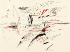 Untitled by Peter Brüning, Coloured chalk and india ink on paper with perforated left margin, sold May 2013