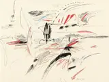Peter Brüning, Untitled, Coloured chalk and india ink on paper with perforated left margin