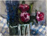 Klaus Fußmann, Untitled (Lupine und Pfingstrosen), Watercolour, varnish and opaque white on laid paper with perforated right margin approx