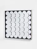 Adolf Luther, Untitled, Mirror object, 61 concave mirrors ??? diameter??? each 12 cm in front of black painted wooden panel in metal box