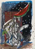 Markus Lüpertz, Untitled, Mixed media on chamois coloured paper