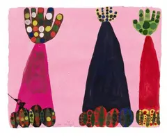 Tal R, Klap and clumsy, Gouache on rose coloured sturdy Japan laid paper