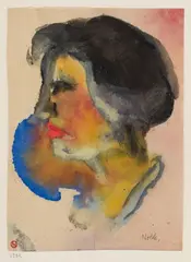 Emil Nolde, Profil einer Frau mit schwarzen Haaren, Watercolour on fibrous Japan paper