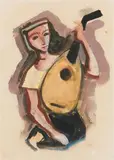 Karl Hofer, Mädchen mit Laute. Verso: Weiblicher Kopf nach rechts