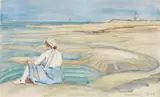 Otto Modersohn, Louise am Strand, Watercolour over preparatory pencil drawing on firm paper