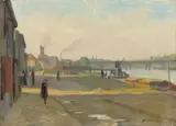 Daniel Albert Schoen, Sur les quais, Oil on panel