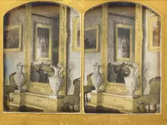 Wilhelm Schneider, Spiegel und Konsole eines Salons (Mirror and Console of a Parlor), Stereo daguerreotype hand-tinted. Visible mat opening