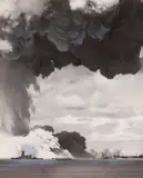 Joint Army Task Force One Photo, Closeup view of wall of water after the explosion of the atomic bomb, Vintage ferrotyped gelatin silver print hand colored