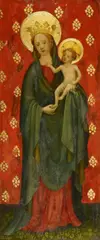 Cologne School, circa 1420, SAINT JOHN THE BAPTIST THE VIRGIN WITH CHILD, Oil on panel (parquetted). 92 x 41 and