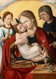 South Netherlandish School circa 1530, THE HOLY FAMILY WITH AN ANGEL, Oil on panel (parquetted)