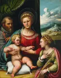 Girolamo Da Treviso, THE HOLY FAMILY WITH SAINT CATHERINE, Oil on panel (parqueted)
