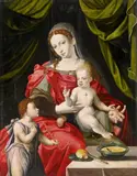 MADONNA AND CHILD WITH SAINT JOHN THE BAPTIST by Master of the Prodigal Son, Oil on panel (parquetted), sold May 2013