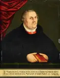 PORTRAIT OF MARTIN LUTHER PORTRAIT OF PHILIPP MELANCHTHON by studio of Lucas Cranach the Younger, Oil on panel, sold May 2013