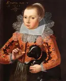 Flemish School,dated 1628, PORTRAIT OF A GIRL WITH A KING CHARLES SPANIEL, Oil on panel