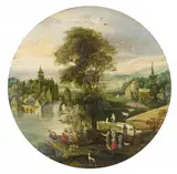 attributed to Philippe de Momper, LANDSCAPE WITH WATER CASTLE, Oil on panel