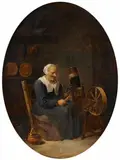 David Teniers the Younger, OLD WOMAN AT THE SPINNING WHEEL, Oil on panel