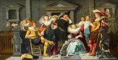 Dirck Hals, MERRY COMPANY MAKING MUSIC ON A TERRACE, Oil on panel