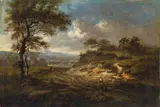 Jan Wijnants, DUNE LANDSCAPE WITH A WOMAN AND A CHILD, Oil on canvas