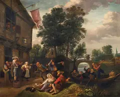 Jan Steen, PEASANTS MAKING MERRY IN FRONT OF A TAVERN, Oil on canvas (relined)