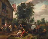 Jan Steen, PEASANTS MAKING MERRY IN FRONT OF A TAVERN, Oil on canvas (relined)