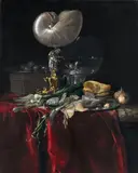 Willem van Aelst, STILL LIFE WITH FISH, BREAD, AND A NAUTILUS CUP, Oil on canvas (relined)