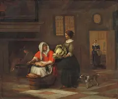 Pieter de Hooch, KITCHEN INTERIOR WITH TWO WOMEN, Oil on canvas (relined)