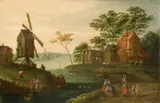 Pieter Gysels, RIVER LANDSCAPE WITH WIND-MILL, Oil on panel (parquetted)