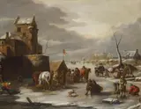 Dirk Maas, WINTER LANDSCAPE WITH GOLF PLAYERS, Oil on panel (parquetted)