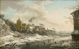 WINTER LANDSCAPE WITH SKATERS by Johann Christian Vollerdt, Oil on panel, sold May 2013