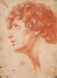 Central Italian School, HEAD OF A YOUNG MAN, Red chalk on paper, heightened with white, mounted on laid paper