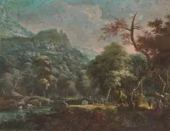 Willem Troost, WOODED LANDSCAPE WITH BRIDGE, Gouache