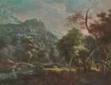 Willem Troost, WOODED LANDSCAPE WITH BRIDGE, Gouache