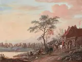 RIDERS AT A POND by Christoph Ludwig Agricola, Gouache, sold May 2013