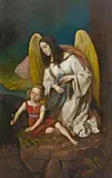 Joseph von Führich, LITTLE GIRL WITH GUARDIAN ANGEL, Oil on panel